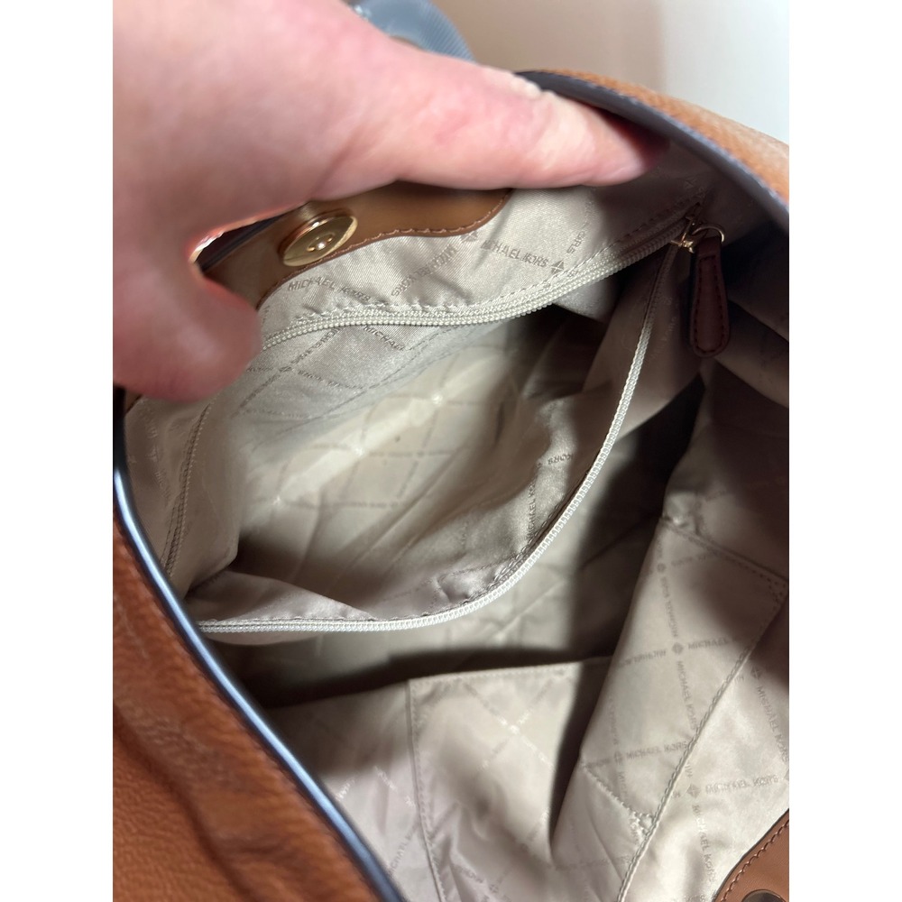 Michael Kors Luggage Brown Pebbled Leather Hobo Shoulder Bag Gold Hardware - Picture 11 of 11